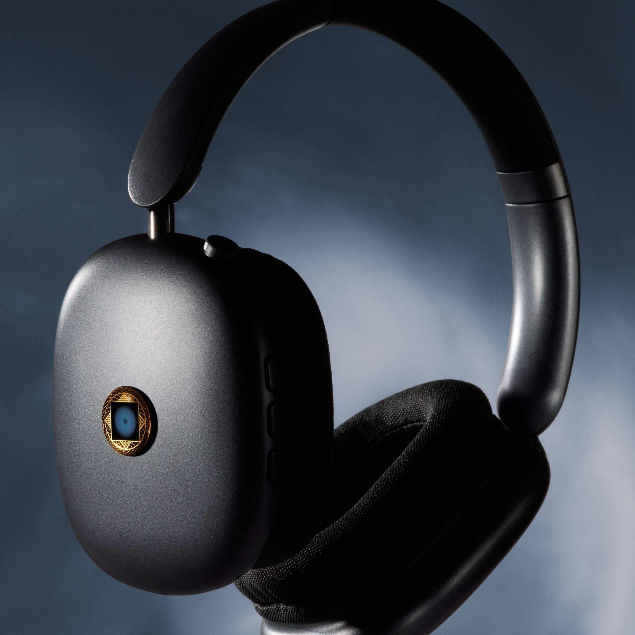 Lifetune One sticker placed on wireless headphones for EMF protection during listening sessions