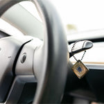 Lifetune Go with military style chain hanging in car for on-the-go EMF protection