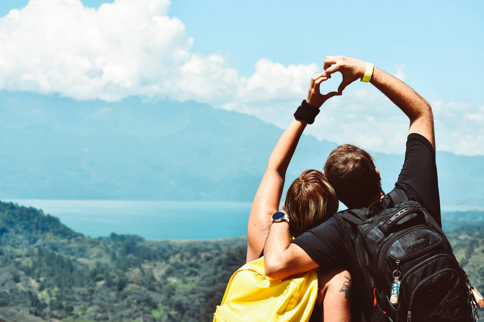 Couple looking out over mountains